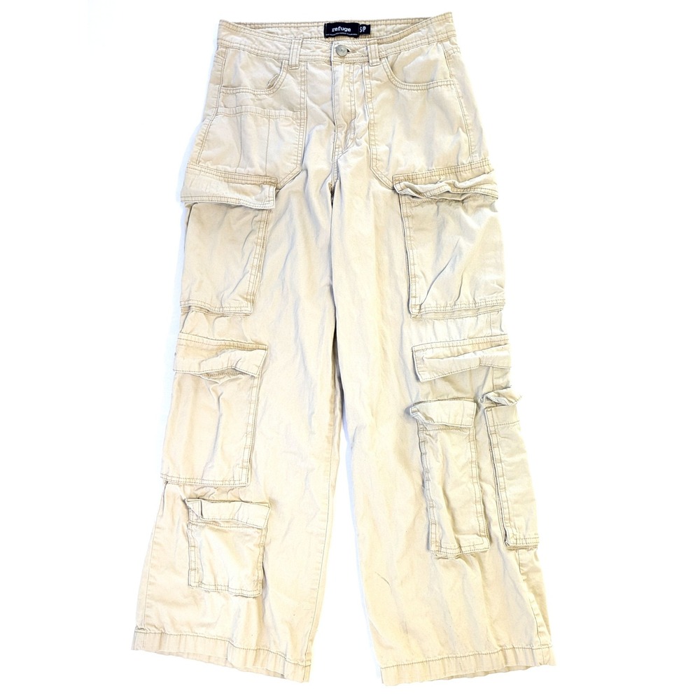Refuge Khaki Cargo Pants Womens Small Wide Leg Multi Pocket Tan Utility *Read*